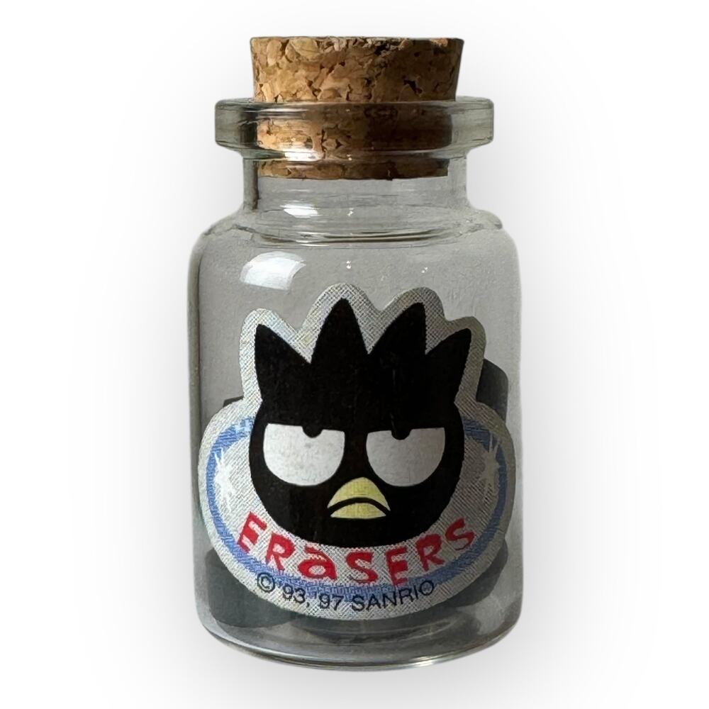 Rare Vintage 1997 Sanrio Bad Badtz Maru‎ Penguin Corked Glass Bottle of Erasers